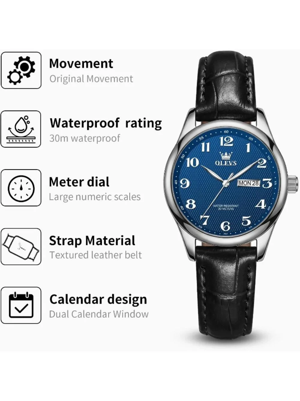 Women's Blue Leather Band Elegant Casual Ladies Small Wrists Watch for Gift